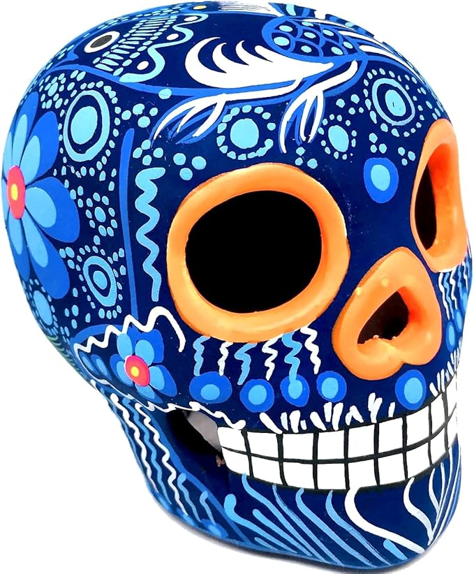 手绘墨西哥糖头骨 - 一个头骨 - 3 英寸(约 7.